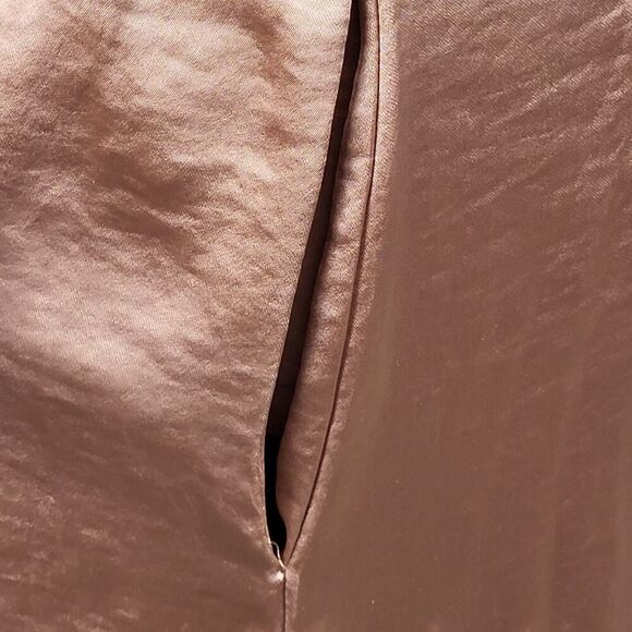 NEW Easel Small Rose Gold Maxi Dress Sleeveless Satin Tie Waist Pockets Keyhole - Picture 8 of 16